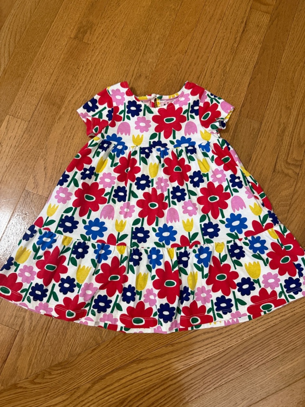 Mini Boden Bright Floral Swing Dress in Red, Blue & Yellow